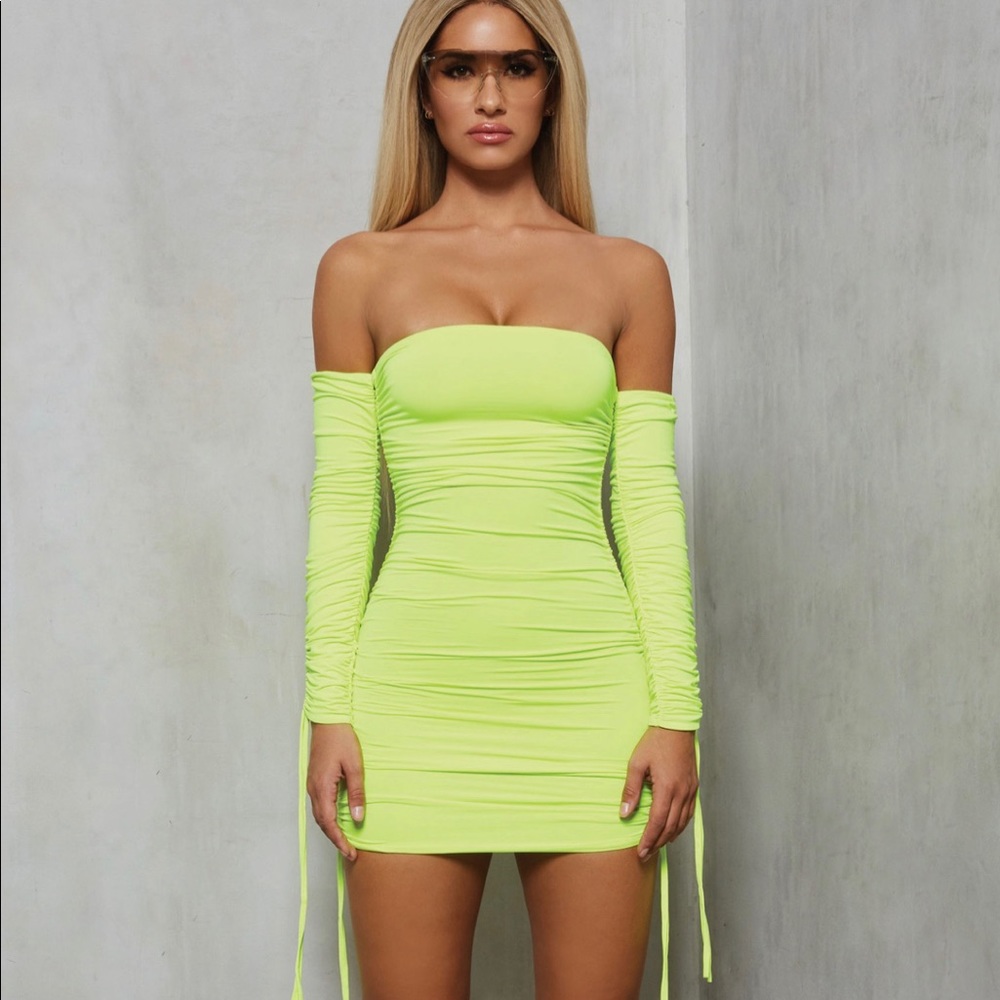 Oh Polly .. Slime Green Ruffled Mini Dress